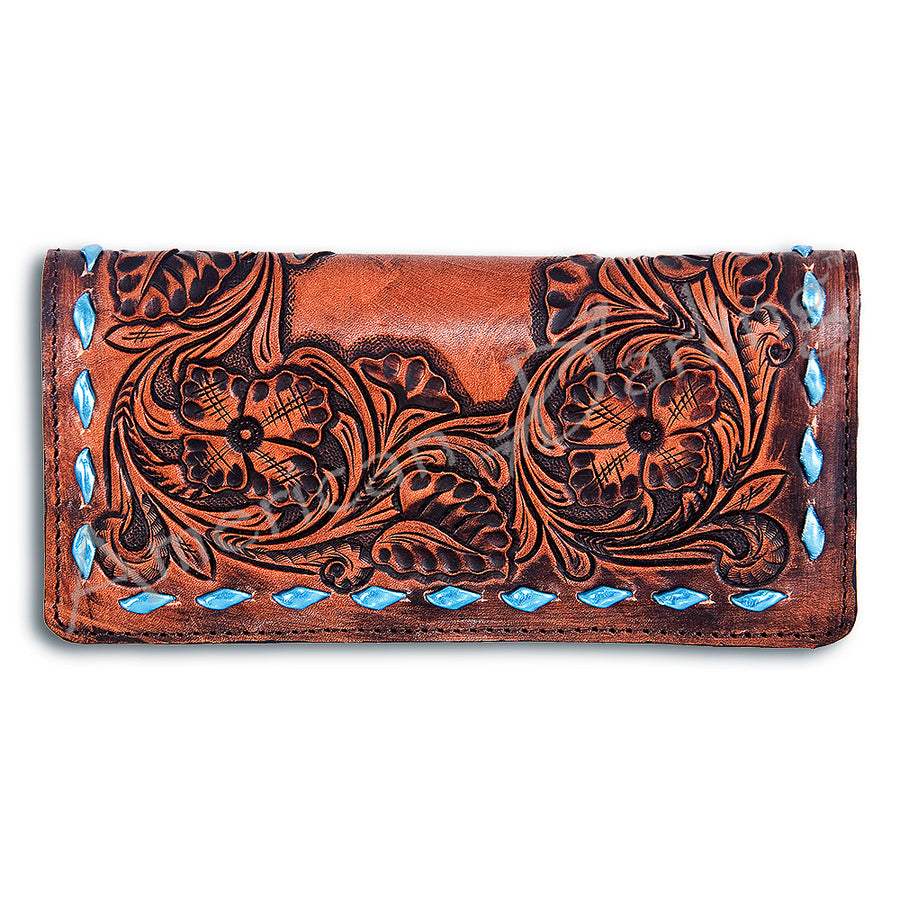 Tooled leather wallet with turquoise inlay - Uhorse
