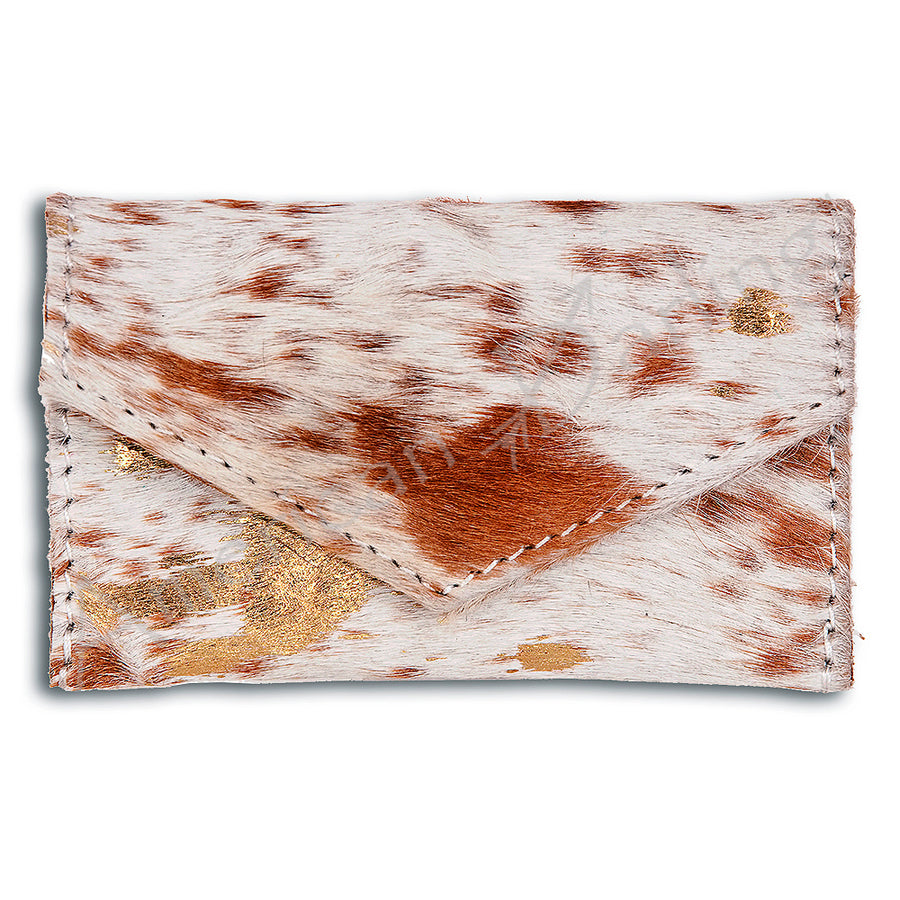 Whitewashed leather clutch with brown and gold accents - Uhorse