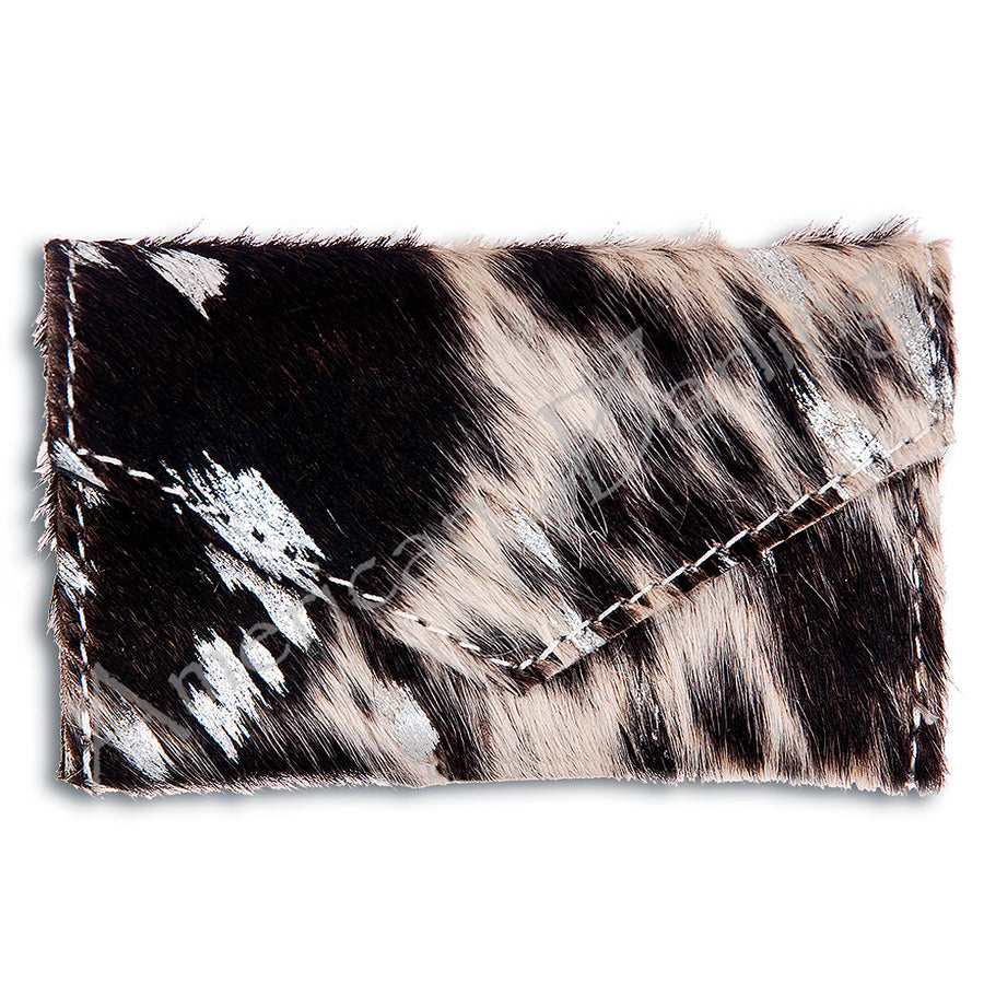 Black and white cowhide leather clutch wallet with stitching detail - Uhorse