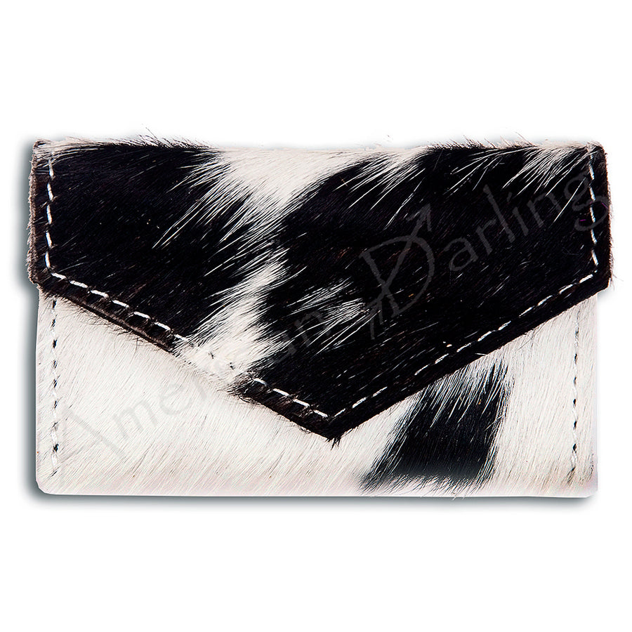 Black and white hair-on cowhide envelope clutch with contrast stitching - Uhorse