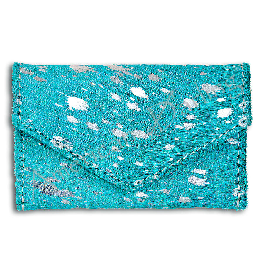 Turquoise cowhair wallet with white speckled pattern - Uhorse