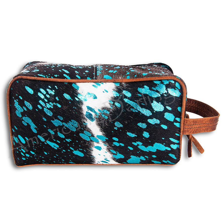 Cowhair leather toiletry bag with turquoise and white speckled pattern - Uhorse