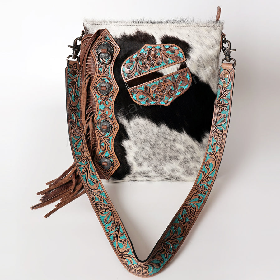 American Darling Women's Chaps Bag Western Hand Tooled Hair-On Genuine Leather Handbag and Ladies Purse