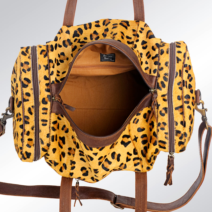 American Darling Duffel Bag, Hair-On Cowhide and Genuine Leather, Large Western Travel Tote, Vegetable-Tanned Full Grain Leather