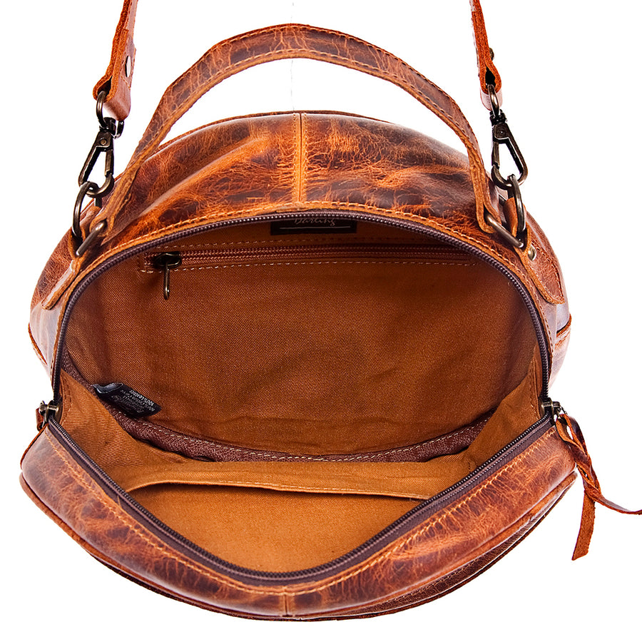 American Darling Western Canteen Bag Hand Tooled Floral Carved Genuine Vegetable Tanned Leather Round Crossbody Purse