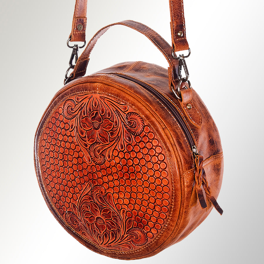 American Darling Hand Tooled Floral Leather Western Canteen Bag - Uhorse