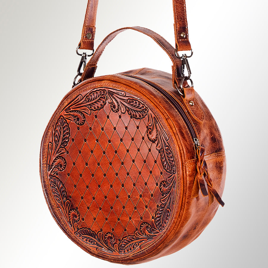 American Darling Hand Tooled Floral Leather Western Canteen Bag - Uhorse