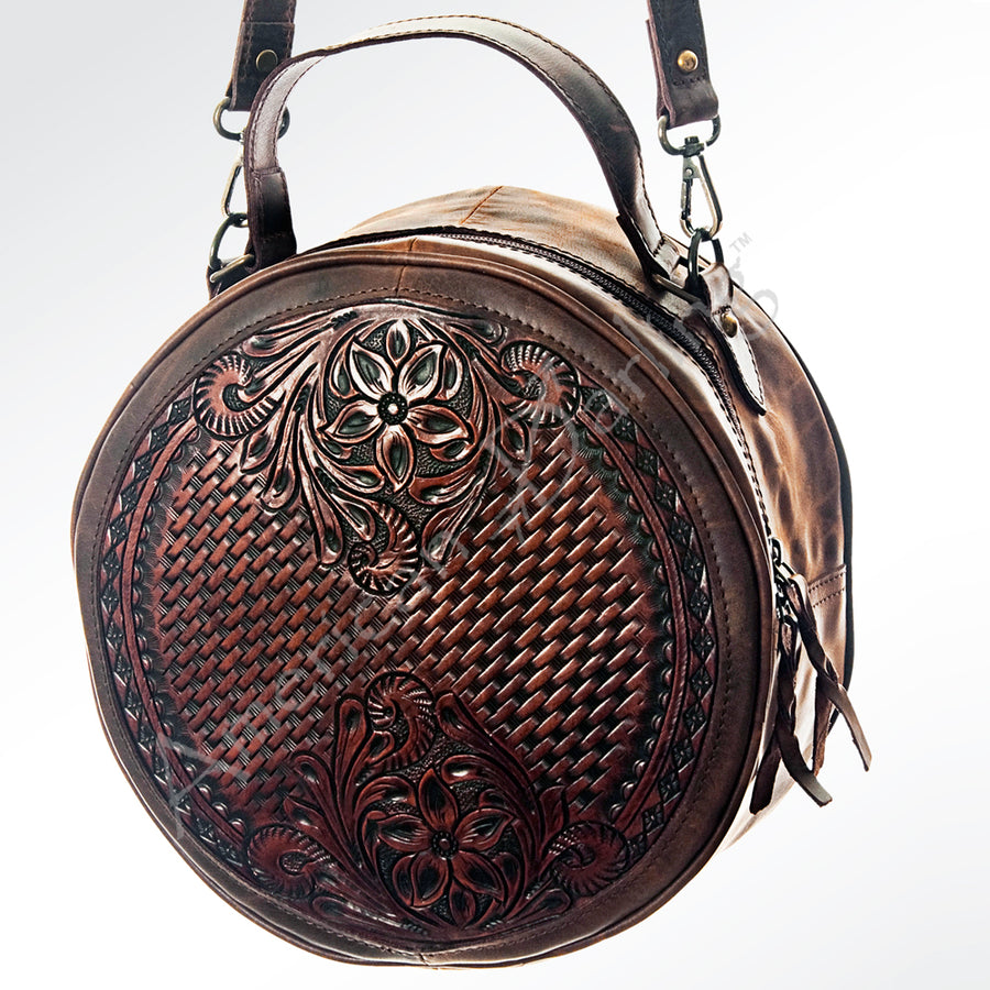 American Darling Hand Tooled Floral Leather Western Canteen Bag - Uhorse