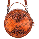 American Darling ADBG498A Canteen Hand Tooled Genuine Leather Women Bag Western Handbag Purse