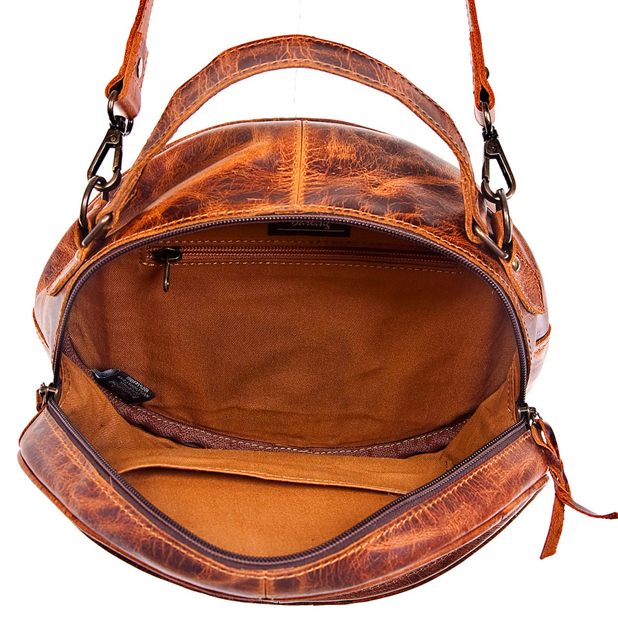 American Darling Western Canteen Bag Hand Tooled Floral Carved Genuine Vegetable Tanned Leather Round Crossbody Purse