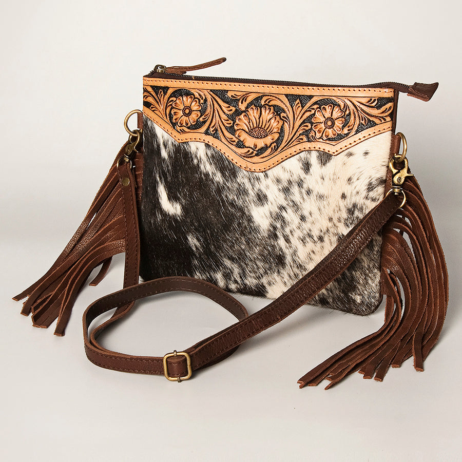 American Darling Hand Tooled Leather Hair-On Small Cross body Bag - Uhorse
