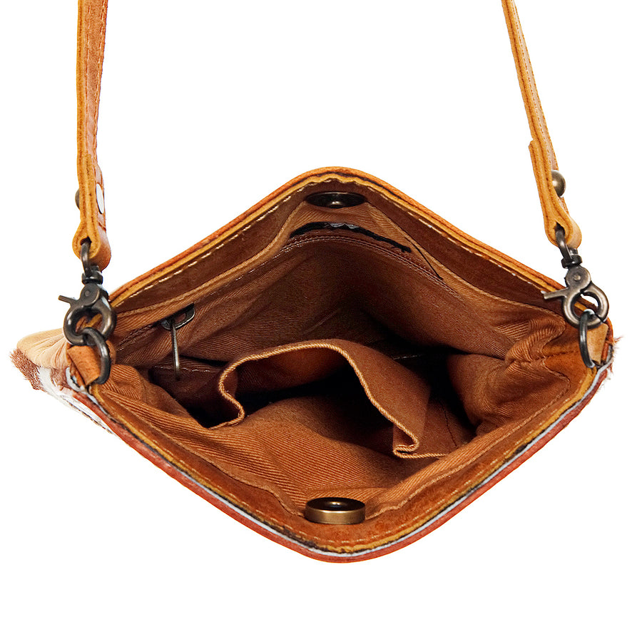 American Darling Cross body Bag Handcrafted from Hand Tooled Sunflower Leather & Hair-On Cowhide with YKK Zipper