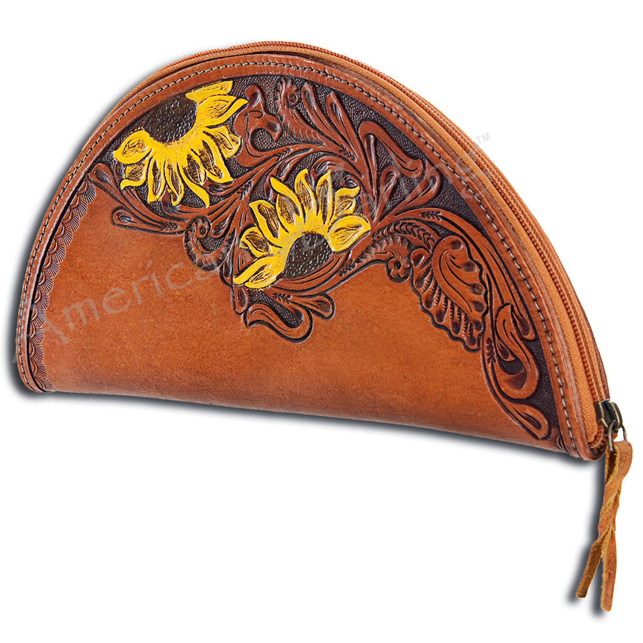 American Darling Taco Bag Handcrafted from Hand Tooled Floral Carved Genuine Leather with YKK Zipper