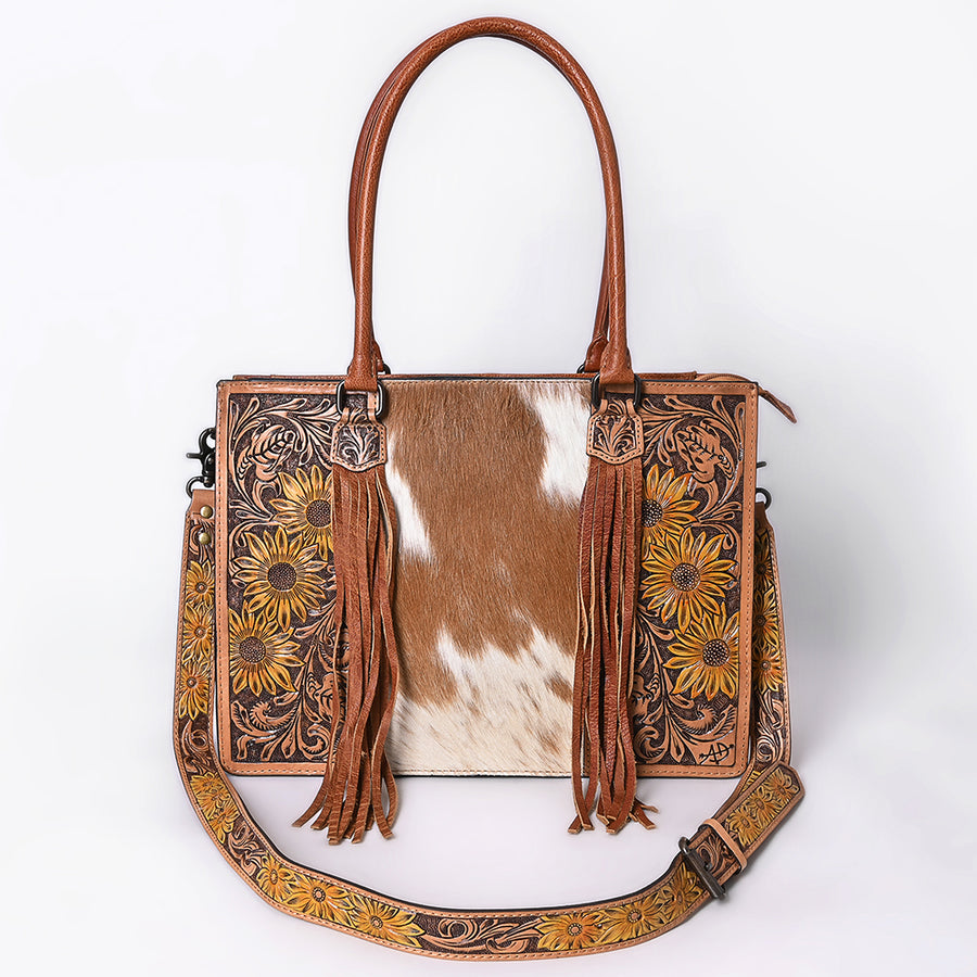 American Darling Briefcase Hand Tooled Hair On Genuine Leather Western Women Bag Handbag | for Cute Laptop