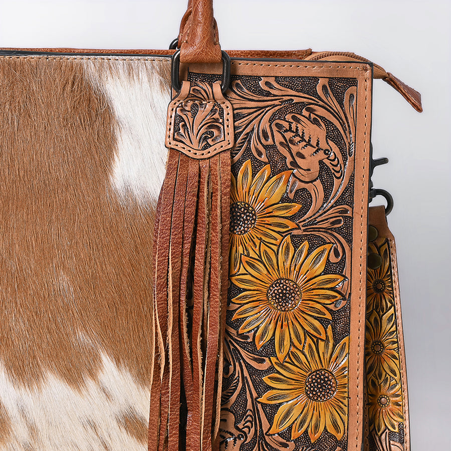 American Darling Briefcase Hand Tooled Hair On Genuine Leather Western Women Bag Handbag | for Cute Laptop