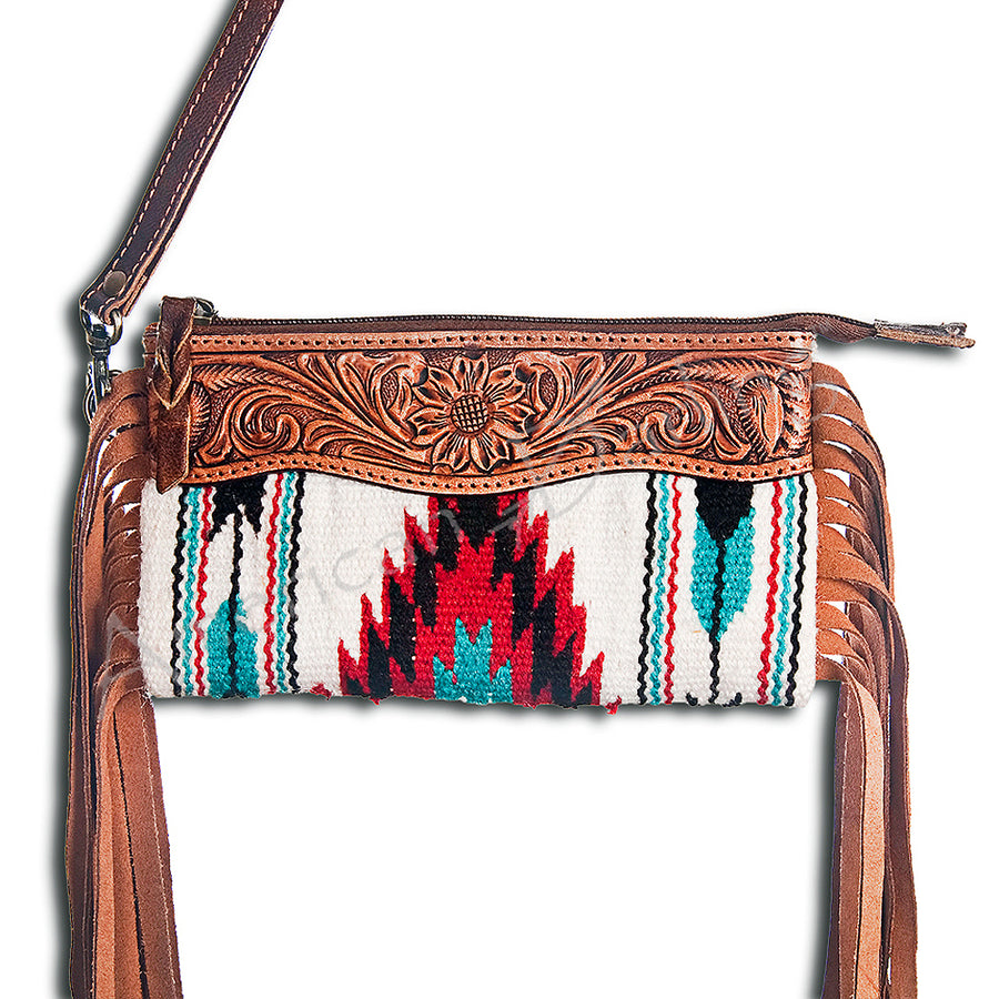 American Darling Clutch Hand Tooled Saddle Blanket Fabric Genuine Leather Western Women Bag Handbag Purse | Purses - Uhorse