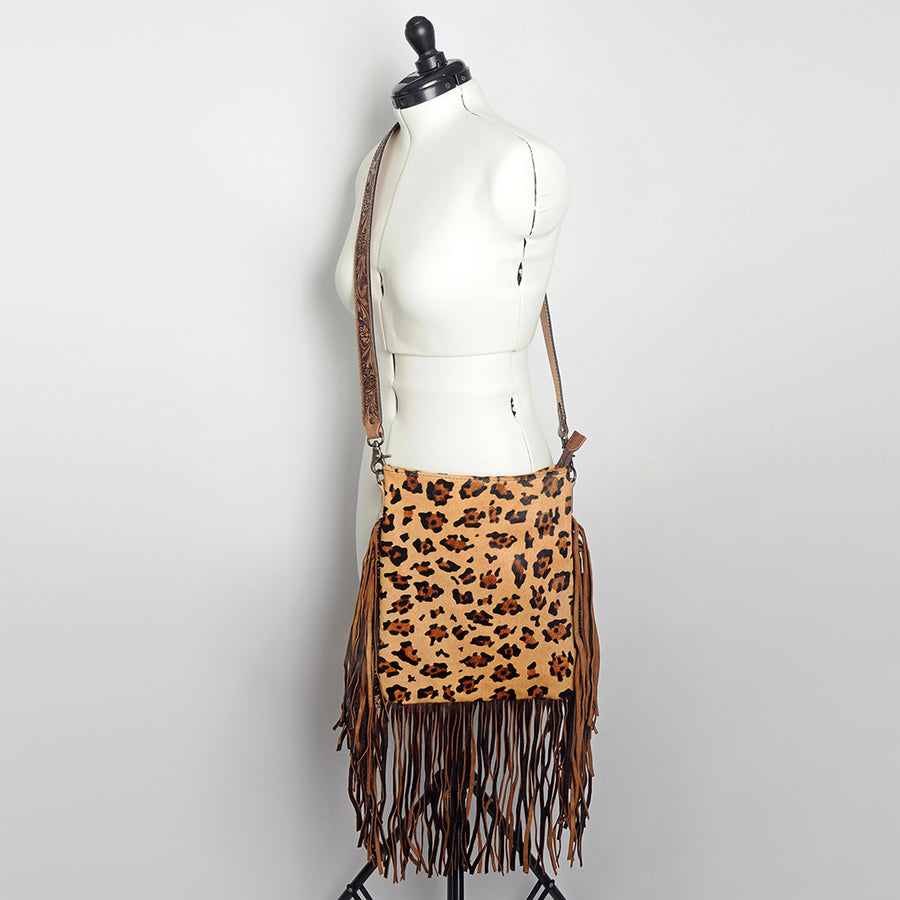 Leopard print leather fringe crossbody bag - Uhorse