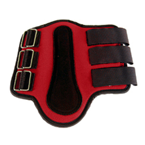 Red and black leather horse bell boots with buckle straps - Uhorse