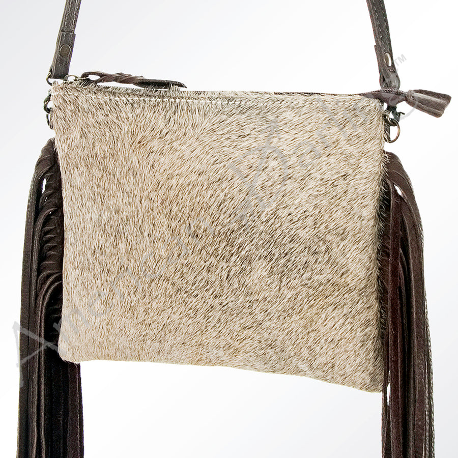 American Darling Light Hair-On Cowhide Leather Western Crossbody Bag with Fringes - Uhorse