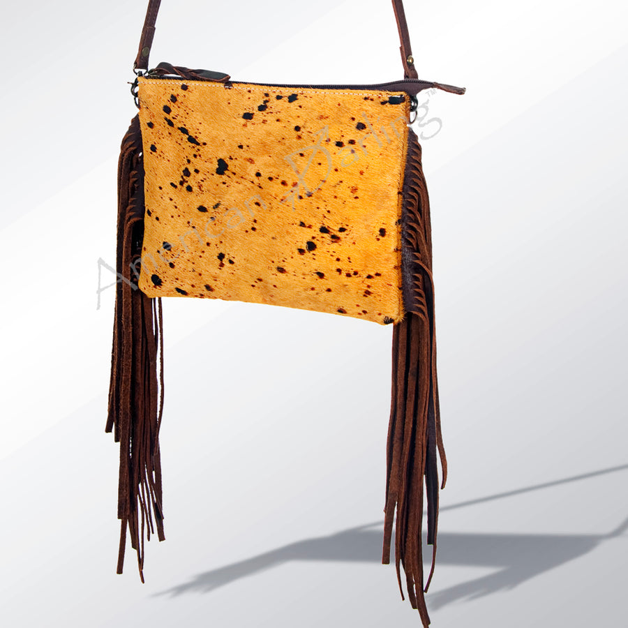 American Darling Hair-On Cowhide Crossbody Bag with Long Leather Fringe - Uhorse