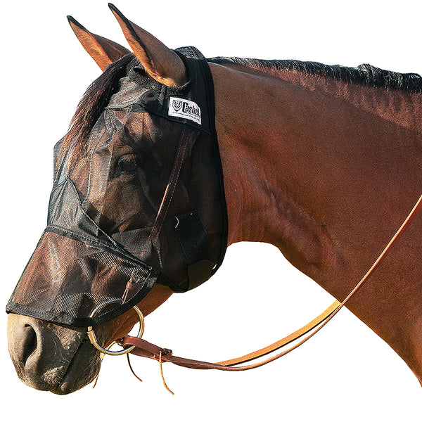 Black mesh horse fly mask with gold hardware - Uhorse