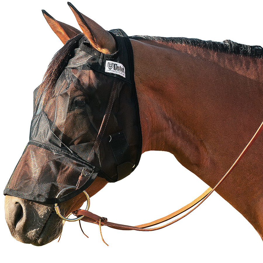 Black mesh horse fly mask with gold hardware - Uhorse