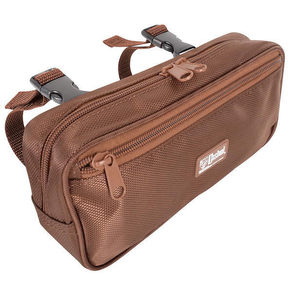 Brown nylon equestrian gear bag with multiple zippered compartments - Uhorse
