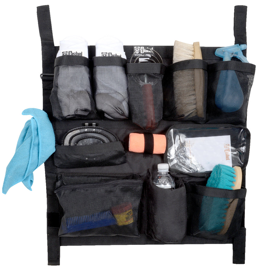 Black nylon equestrian tack organizer with mesh pockets - Uhorse