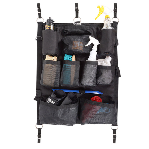 Black nylon horse stall organizer with multiple pockets - Uhorse