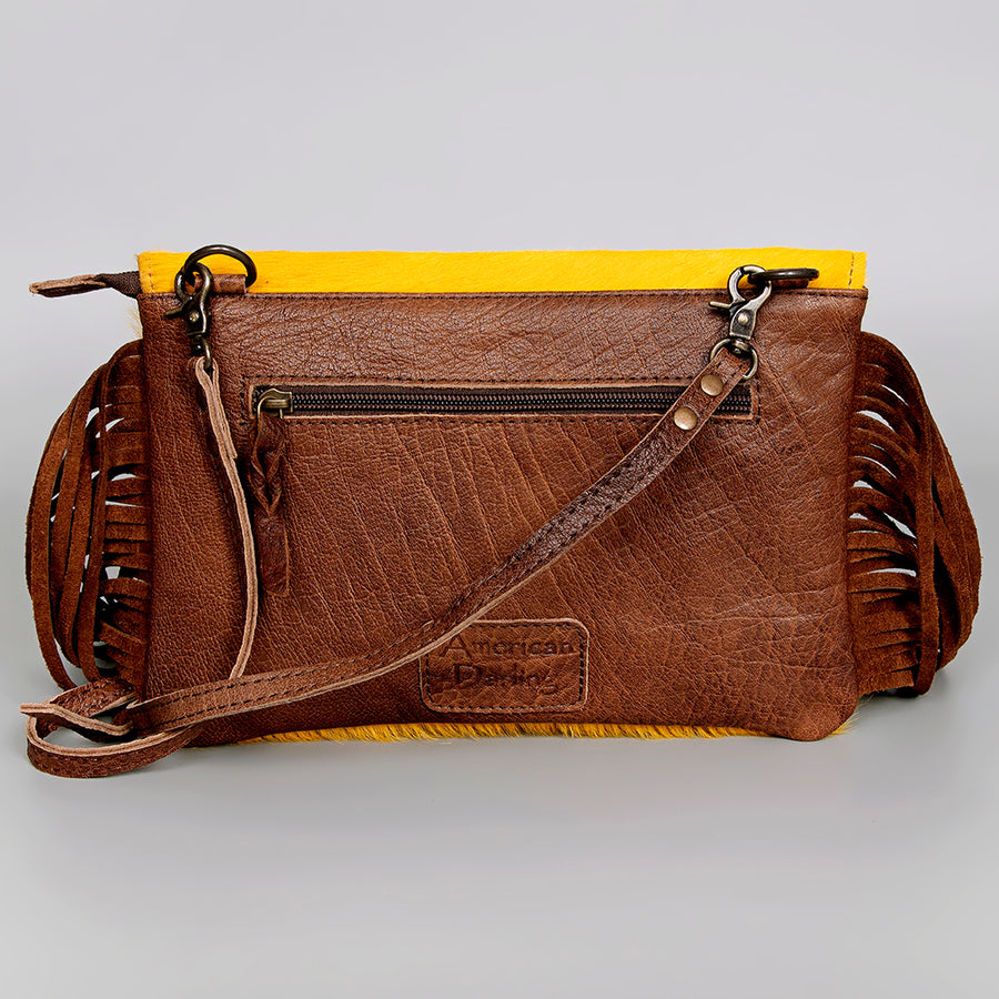 American Darling Small Cross body Bag, Hair-On Cowhide & Hand Tooled Floral Leather, Fringes, Vegetable Tanned Genuine Leather