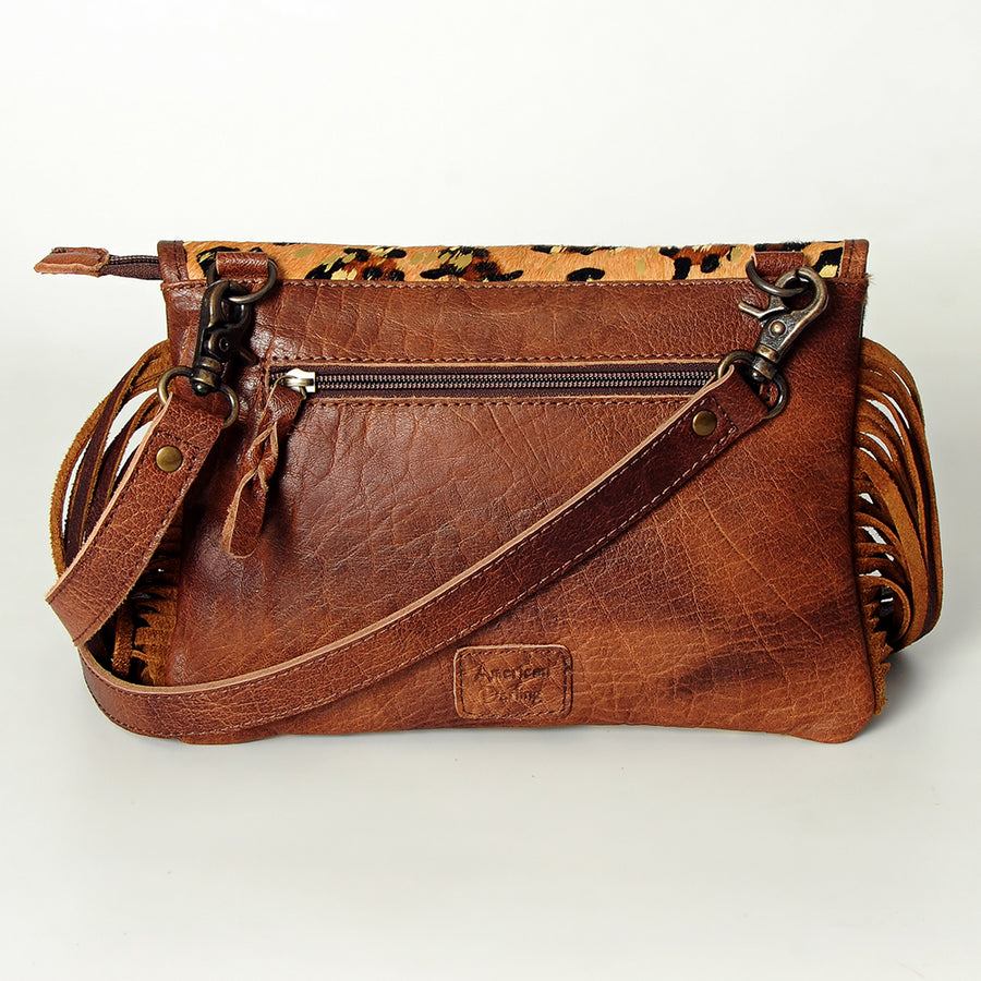 American Darling Small Cross Body Bag, Hand Tooled Floral Carved Leather with Hair-On Cowhide and Fringes, Genuine Leather
