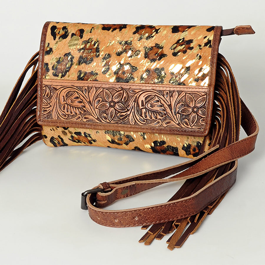 American Darling Small Cross Body Bag - Hand Tooled Floral and Hair-On Cowhide Western Bag - Uhorse