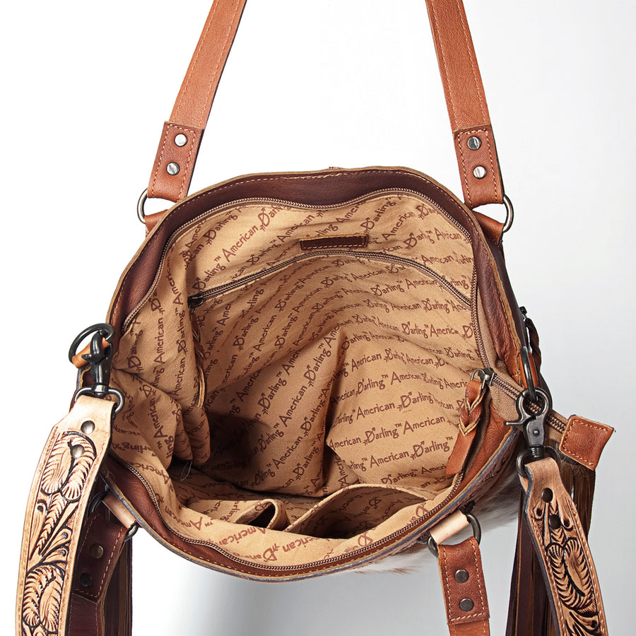 American Darling Messenger Hand Tooled Hair on-Genuine Leather Western Women Bag Handbag Purse | Crossbody for |Cute