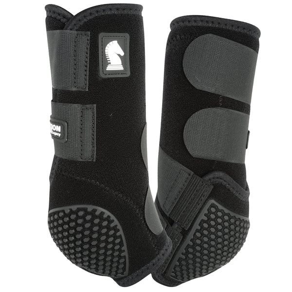 Black nylon horse boots with gray panels and grip sole - Uhorse