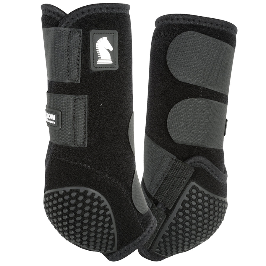 Black nylon horse boots with gray panels and grip sole - Uhorse