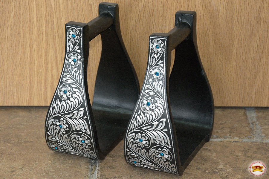 HILASON Horse Western Saddle Engraved Metal Roper Stirrups | Riding Roping Trail