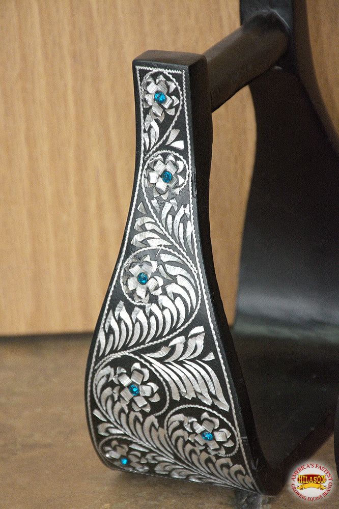 HILASON Horse Western Saddle Engraved Metal Roper Stirrups | Riding Roping Trail