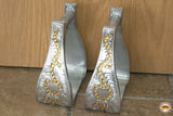 Horse Western Saddle Engraved Metal Roper Stirrups Hilason