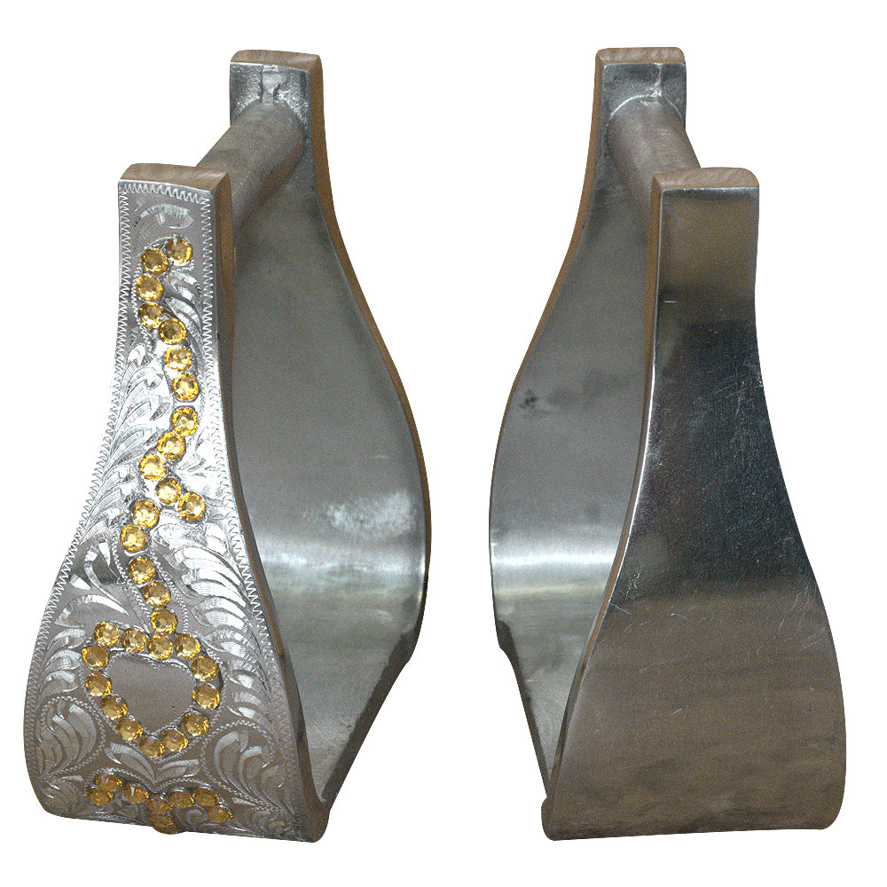 Horse Western Saddle Engraved Metal Roper Stirrups Hilason