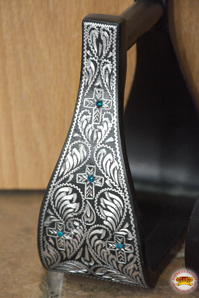 HILASON Horse Western Saddle Engraved Metal Roper Stirrups | Riding Ranch Roping