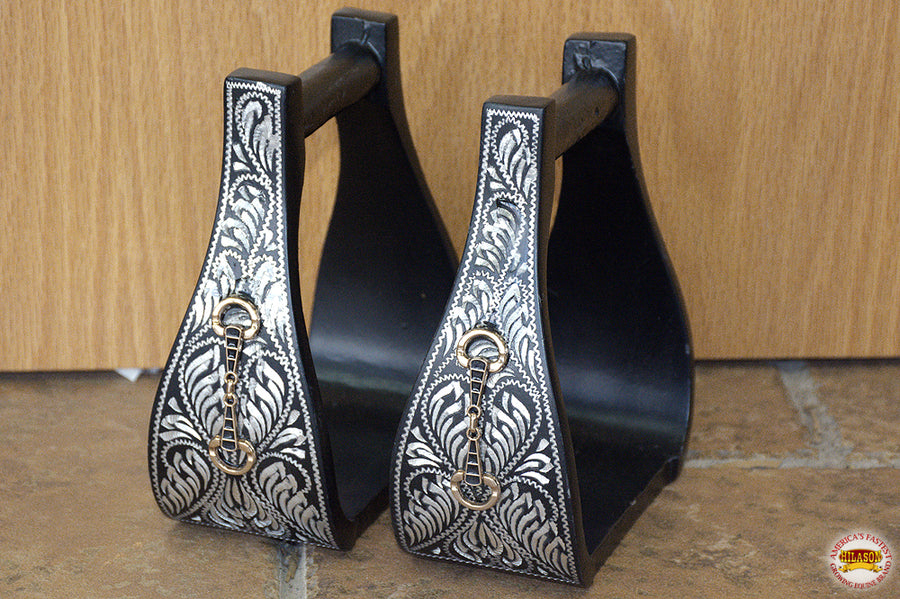 HILASON Horse Western Saddle Engraved Metal Roper Stirrups | Trail Riding Ranch