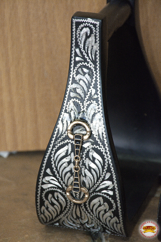 HILASON Horse Western Saddle Engraved Metal Roper Stirrups | Trail Riding Ranch