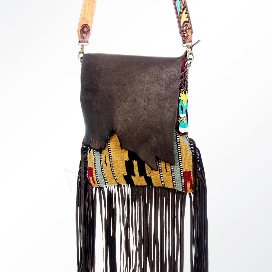 American Darling Messenger Saddle Blanket Fabric Genuine Leather Western Women Bag Handbag Purse | Cute - Uhorse