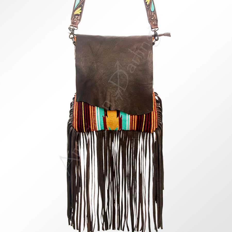 American Darling Messenger Saddle Blanket Fabric Genuine Leather Western Women Bag Handbag Purse | Cute