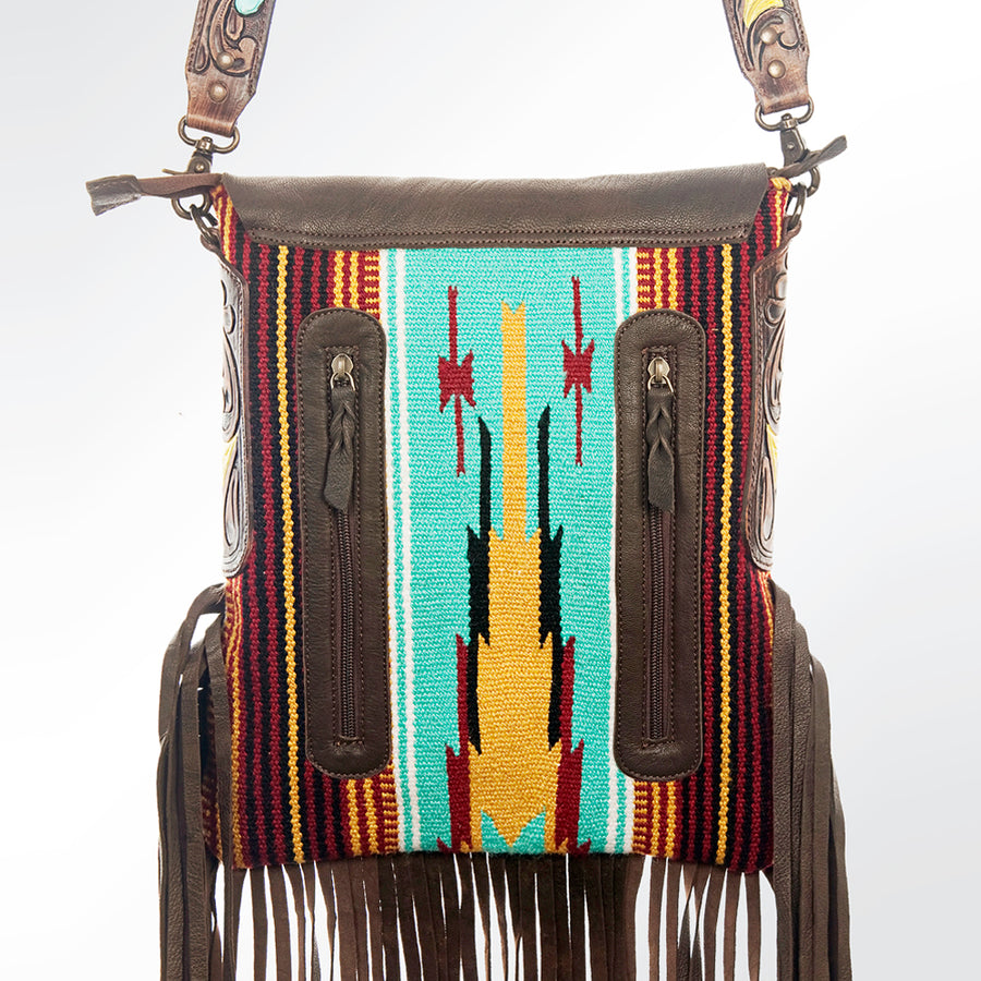 American Darling Messenger Saddle Blanket Fabric Genuine Leather Western Women Bag Handbag Purse | Cute