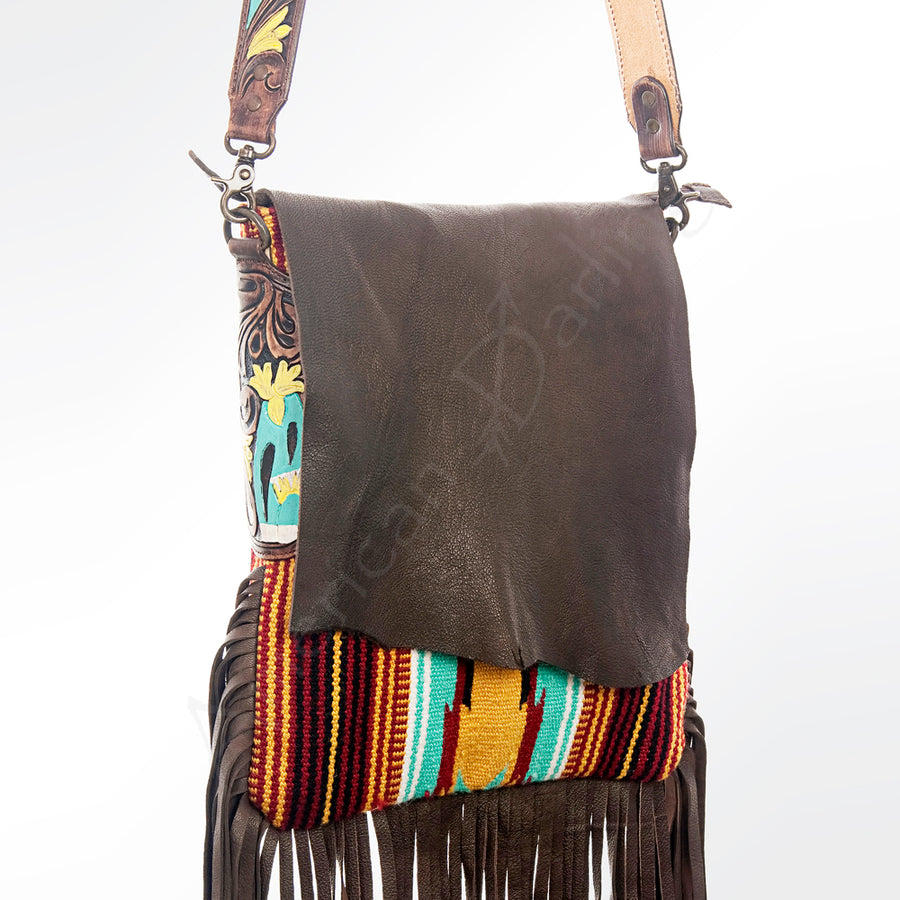 American Darling Messenger Saddle Blanket Fabric Genuine Leather Western Women Bag Handbag Purse | Cute - Uhorse