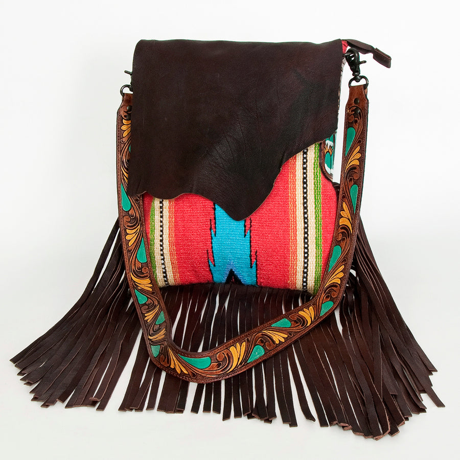 American Darling Messenger Saddle Blanket Fabric Genuine Leather Western Women Bag Handbag Purse | Cute - Uhorse
