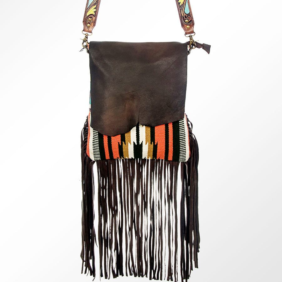 American Darling Messenger Saddle Blanket Fabric Genuine Leather Western Women Bag Handbag Purse | Cute