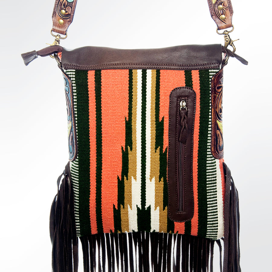 American Darling Messenger Saddle Blanket Fabric Genuine Leather Western Women Bag Handbag Purse | Cute