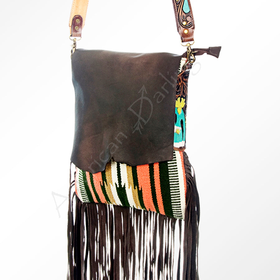 American Darling Messenger Saddle Blanket Fabric Genuine Leather Western Women Bag Handbag Purse | Cute - Uhorse